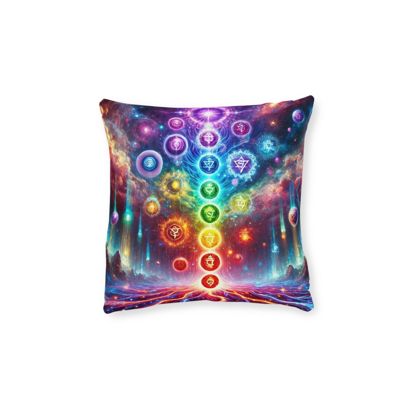 Chakra Energy Square Pillow - Vibrant Spiritual Design for Meditation and Home Decor