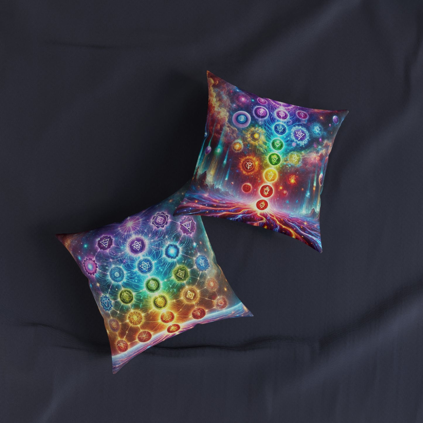 Chakra Energy Square Pillow - Vibrant Spiritual Design for Meditation and Home Decor