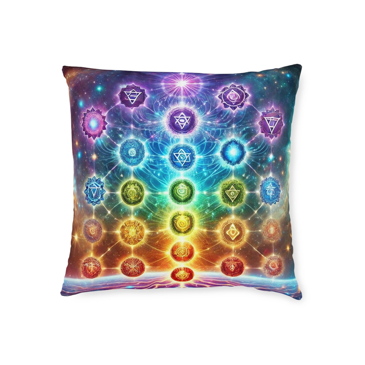 Chakra Energy Square Pillow - Vibrant Spiritual Design for Meditation and Home Decor