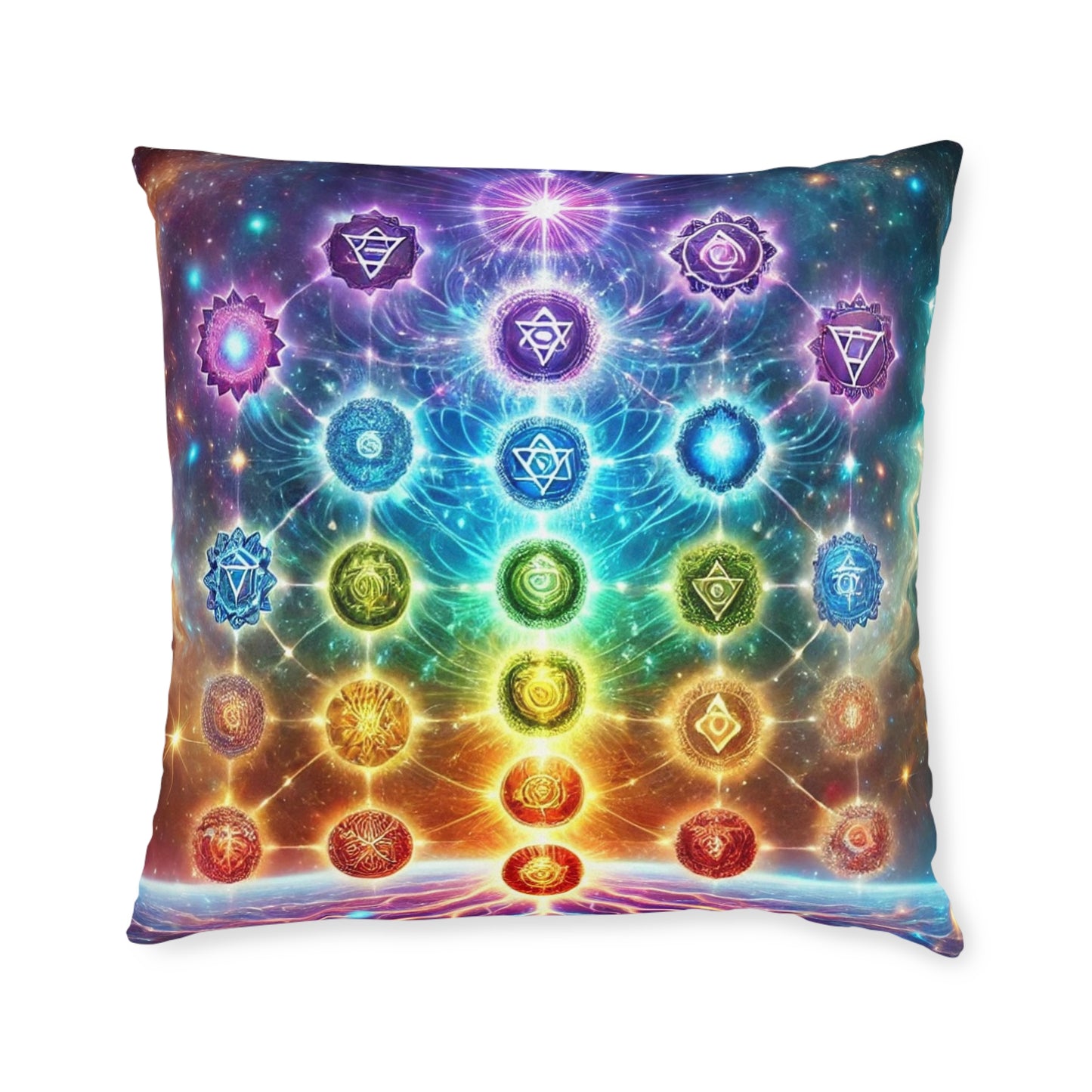 Chakra Energy Square Pillow - Vibrant Spiritual Design for Meditation and Home Decor