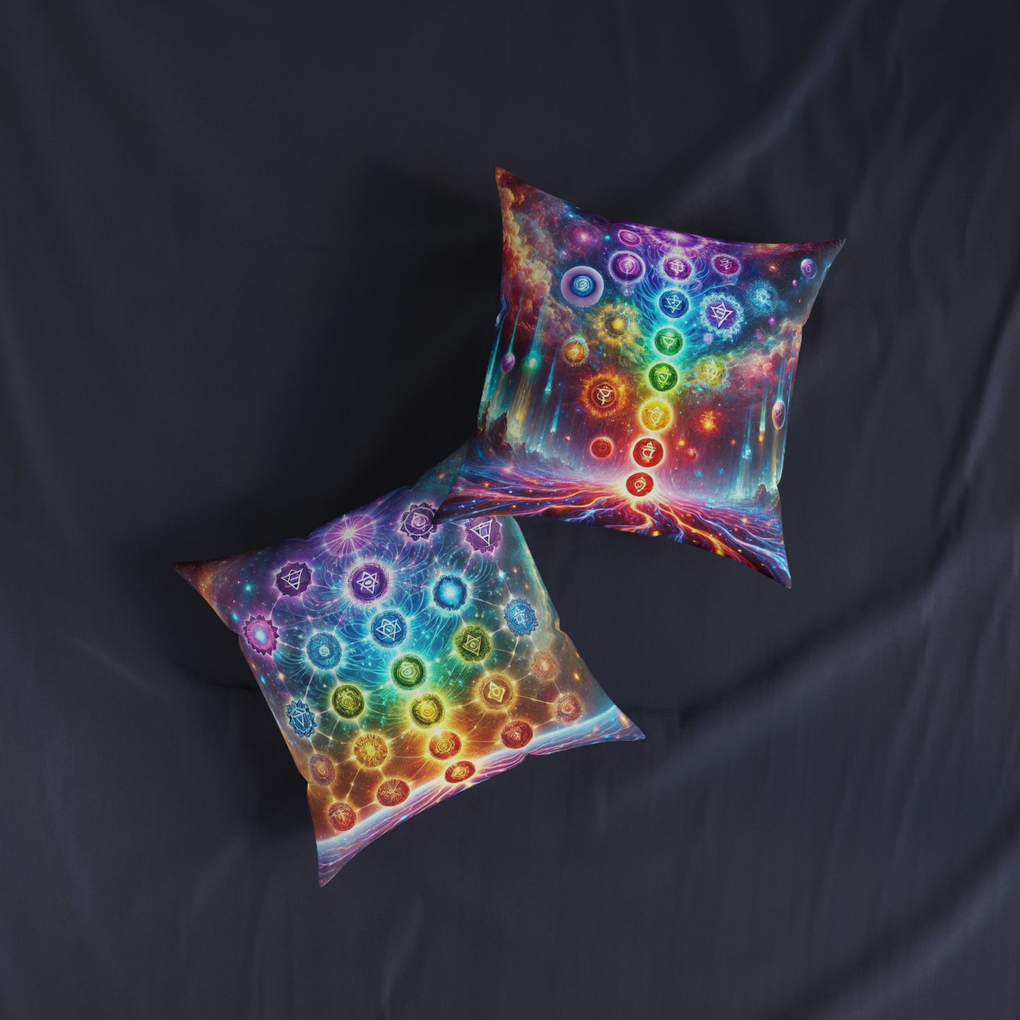 Chakra Energy Square Pillow - Vibrant Spiritual Design for Meditation and Home Decor