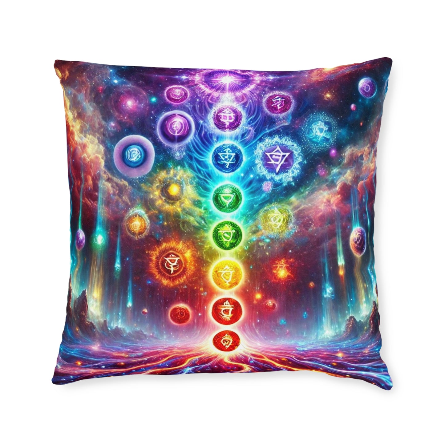 Chakra Energy Square Pillow - Vibrant Spiritual Design for Meditation and Home Decor