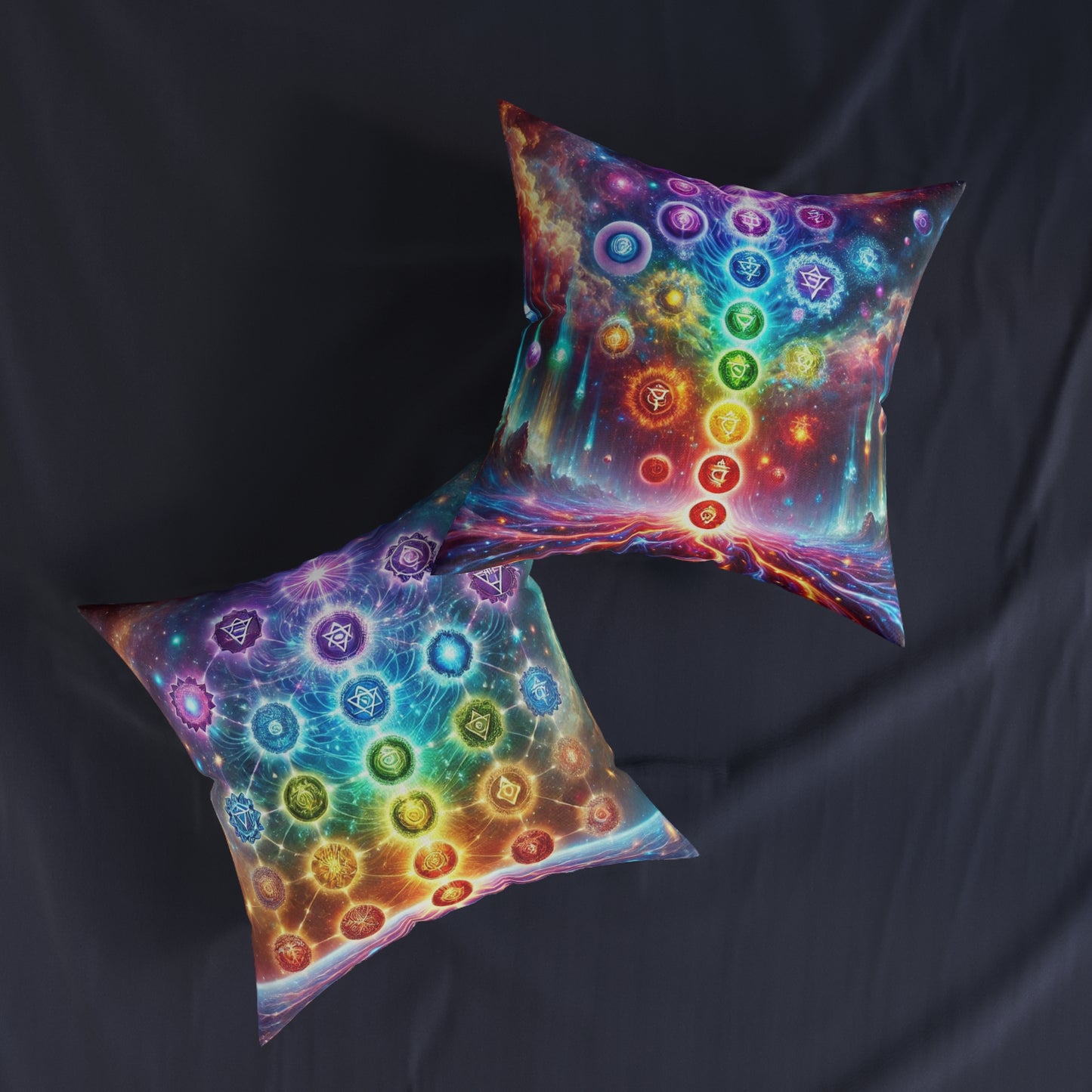 Chakra Energy Square Pillow - Vibrant Spiritual Design for Meditation and Home Decor