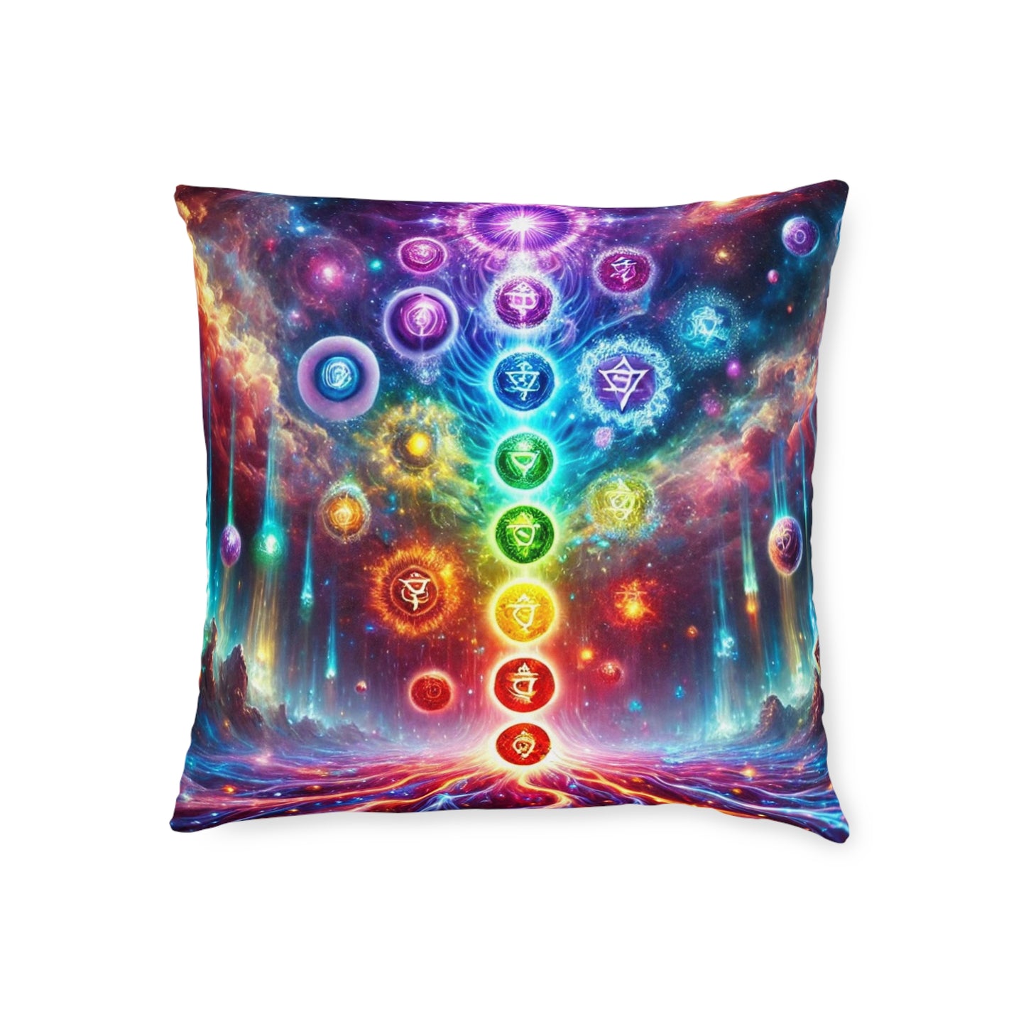 Chakra Energy Square Pillow - Vibrant Spiritual Design for Meditation and Home Decor