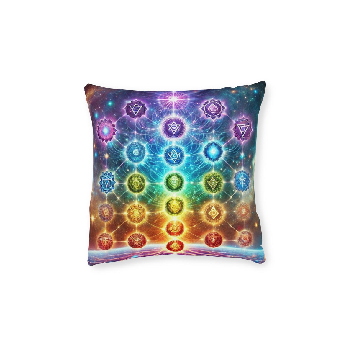 Chakra Energy Square Pillow - Vibrant Spiritual Design for Meditation and Home Decor